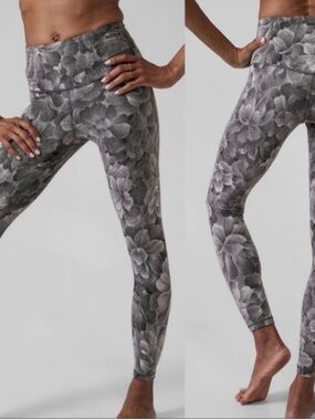 Athleta Elation Textured Gray Floral High-Waist Leggings